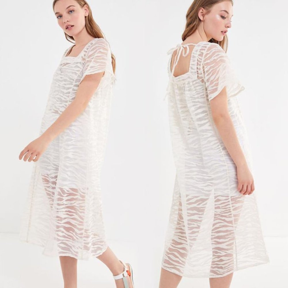 NWOT Urban Outfitters Fes Sheer Tie-Back Tiger Print Midi Dress / Swim Cover